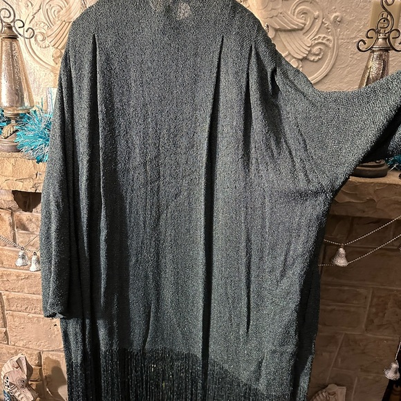 Vintage 2 pc pinache green fringe hand woven rayon dress and duster set - Picture 8 of 15
